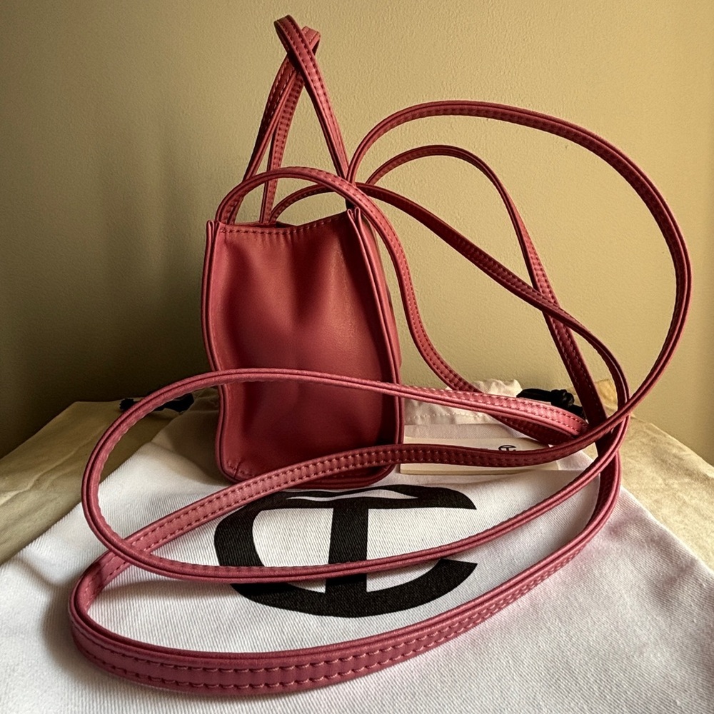 Telfar Small Corned Beef Pink Shopping Bag Mini Tote Crossbody Vegan Leather - Picture 2 of 6